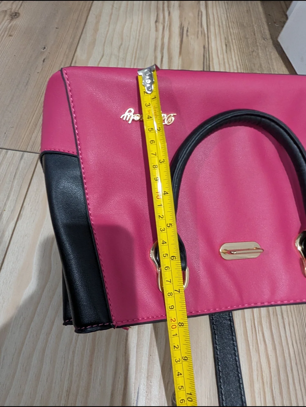 Structured Pink and Black Satchel‎ with Gold Accents